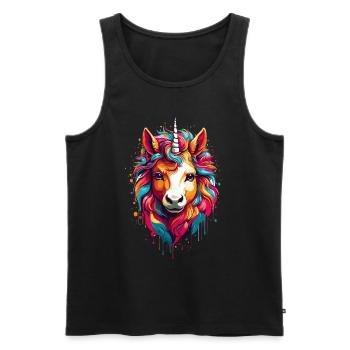 Buntes Einhorn-Pferdchen im Regenbogenrausch - Männer Premium Bio Tank Top - Schwarz - Vorne - Michal (187cm)