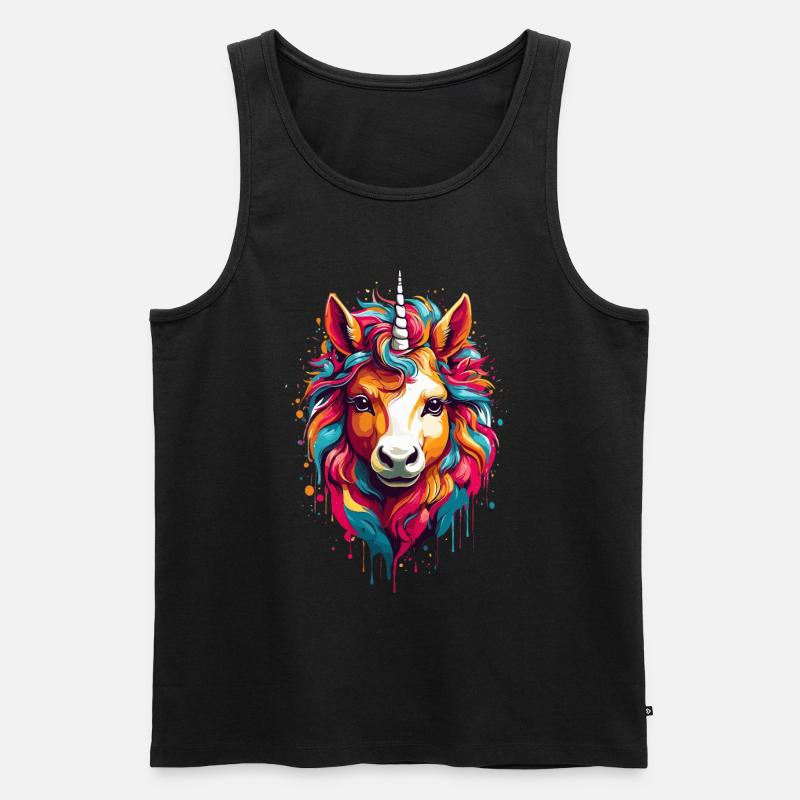 Buntes Einhorn-Pferdchen im Regenbogenrausch - Männer Premium Bio Tank Top - Schwarz
