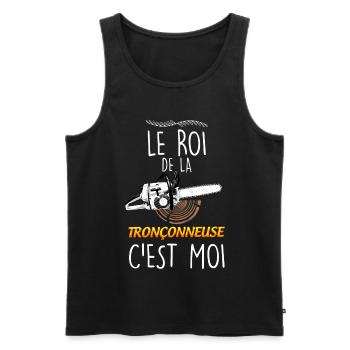 Tronçonneuse cadeau humour fôret - Débardeur bio Premium Homme - noir - Devant - AI Model Male 178 light (178cm)