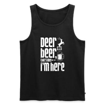 Cerf et bière, c’est pourquoi je suis ici - Débardeur bio Premium Homme - noir - Devant - Michal (187cm)