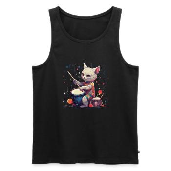Katze Schlagzeuger Musik Schlagzeug Ägyptische Mau - Männer Premium Bio Tank Top - Schwarz - Vorne - Michal (187cm)