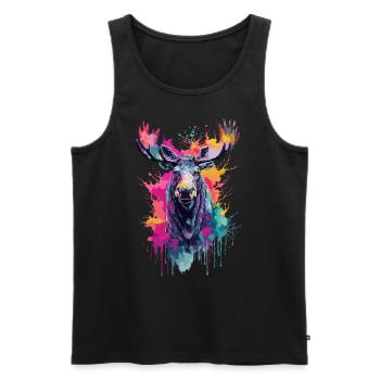 Moose Cool in the Forest, Colorful Design, Watercolor - Men's Premium Organic Tank Top - black - Front - AI Model Male 178 light (178cm)