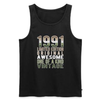 Edition limitée depuis 1991 Anniversaire Millésime 1991 - Débardeur bio Premium Homme - noir - Devant - Michal (187cm)