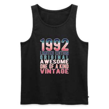 Edition limitée depuis 1992 Anniversaire Millésime 1992 - Débardeur bio Premium Homme - noir - Devant - Michal (187cm)