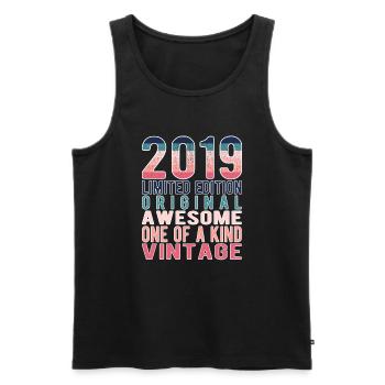 Edition limitée depuis 2019 Anniversaire Millésime 2019 - Débardeur bio Premium Homme - noir - Devant - AI Model Male 178 light (178cm)