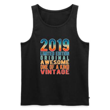 Edition limitée depuis 2019 Anniversaire Millésime 2019 - Débardeur bio Premium Homme - noir - Devant - AI Model Male 178 light (178cm)