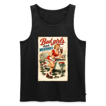 Pin-Up Bad Girls Drink Milkshakes: 50s Diner Style - Men's Premium Organic Tank Top - black - Front - AI Model Male 178 light (178cm)