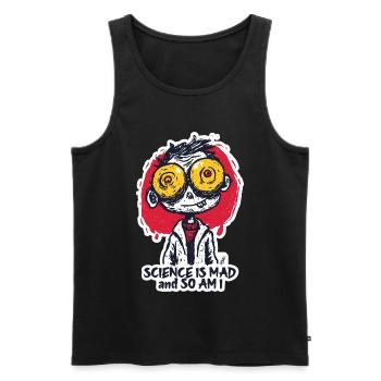 Wide-Eyed Mad Scientist Sticker - Men's Premium Organic Tank Top - black - Front - Michal (187cm)