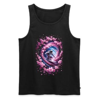 Astronaute surf dans un vortex, fleurs de cerisier - Débardeur bio Premium Homme - noir - Devant - AI Model Male 178 light (178cm)