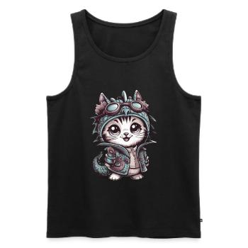 Chat kawaii avec tenue de dragon - Débardeur bio Premium Homme - noir - Devant - Michal (187cm)