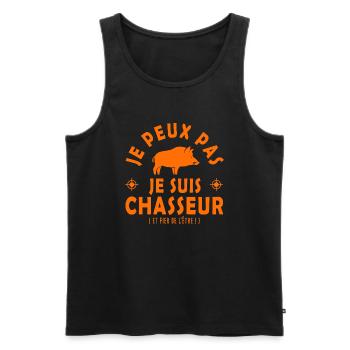chasse sanglier je peux pas je suis chasseur - Débardeur bio Premium Homme - noir - Devant - Michal (187cm)
