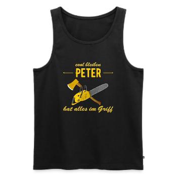 Peter hat alles im Griff - cool bleiben - Männer Premium Bio Tank Top - Schwarz - Vorne - AI Model Male 178 light (178cm)