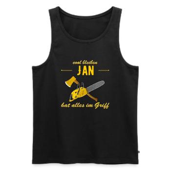 Jan hat alles im Griff - cool bleiben - Männer Premium Bio Tank Top - Schwarz - Vorne - AI Model Male 178 light (178cm)
