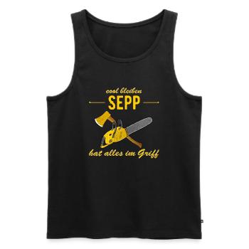 Sepp hat alles im Griff - cool bleiben - Männer Premium Bio Tank Top - Schwarz - Vorne - AI Model Male 178 light (178cm)