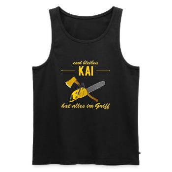 Kai hat alles im Griff - cool bleiben - Männer Premium Bio Tank Top - Schwarz - Vorne - AI Model Male 178 light (178cm)