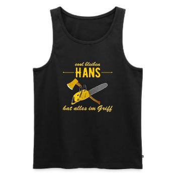 Hans hat alles im Griff - cool bleiben - Männer Premium Bio Tank Top - Schwarz - Vorne - AI Model Male 178 light (178cm)