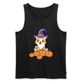 Citrouille de chat d’Halloween - Débardeur bio Premium Homme - noir - Devant - Michal (187cm)