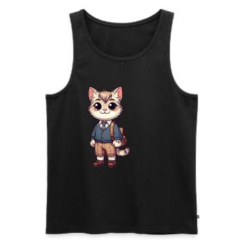 Cute Schoolboy Cat - Men's Premium Organic Tank Top - black - Front - Michal (187cm)