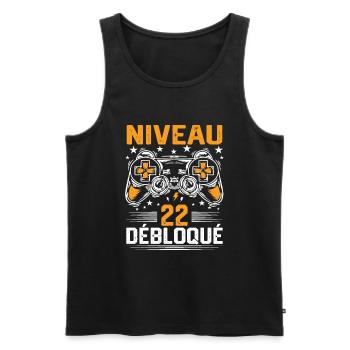 Niveau 22 débloqué / Anniversaire 22 ans gamer - Débardeur bio Premium Homme - noir - Devant - Michal (187cm)