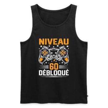 Niveau 60 débloqué / Anniversaire 60 ans gamer - Débardeur bio Premium Homme - noir - Devant - Michal (187cm)