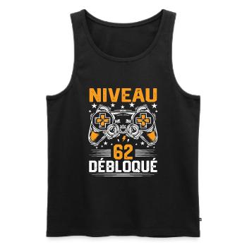 Niveau 62 débloqué / Anniversaire 62 ans gamer - Débardeur bio Premium Homme - noir - Devant - Michal (187cm)