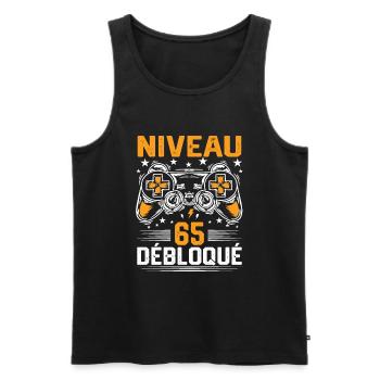 Niveau 65 débloqué / Anniversaire 65 ans gamer - Débardeur bio Premium Homme - noir - Devant - Michal (187cm)