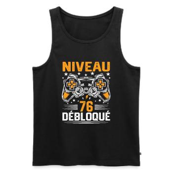 Niveau 76 débloqué / Anniversaire 76 ans gamer - Débardeur bio Premium Homme - noir - Devant - Michal (187cm)