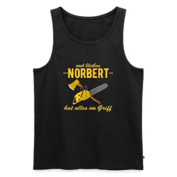 Norbert hat alles im Griff - cool bleiben - Männer Premium Bio Tank Top - Schwarz - Vorne - AI Model Male 178 light (178cm)