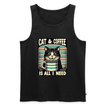 Le chat et le café sont tout ce dont j’ai besoin - Débardeur bio Premium Homme - noir - Devant - Michal (187cm)