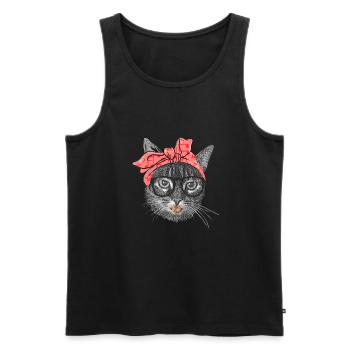 Cat with music notes headscarf cats gift - Men's Premium Organic Tank Top - black - Front - Michal (187cm)
