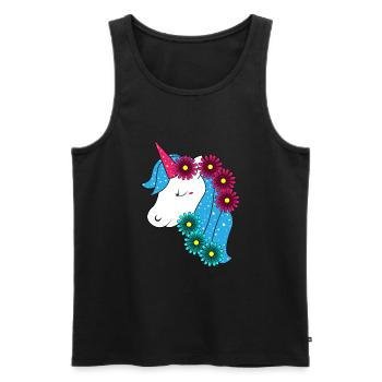 Grande licorne avec de jolies fleurs - Débardeur bio Premium Homme - noir - Devant - AI Model Male 178 light (178cm)