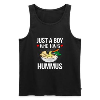 Just A Boy, The Hummus Funny Hummus Word Game - Men's Premium Organic Tank Top - black - Front - AI Model Male 178 light (178cm)