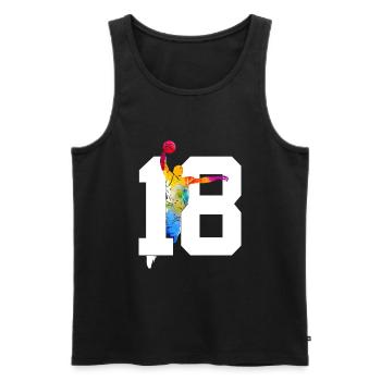 NUMÉRO 18 BASKETBALL 18E ANNIVERSAIRE - Débardeur bio Premium Homme - noir - Devant - Michal (187cm)