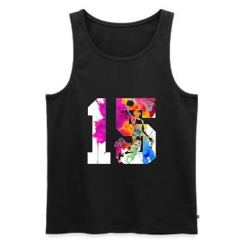 15E ANNIVERSAIRE BASKET-BALL NUMÉRO 15 - Débardeur bio Premium Homme - noir - Devant - Michal (187cm)
