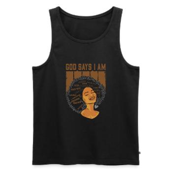 Une fille afro-américaine Dieu dit que je suis black pride - Débardeur bio Premium Homme - noir - Devant - Michal (187cm)