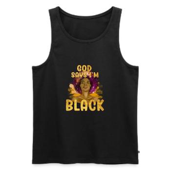 Une fille afro-américaine Dieu dit que je suis black pride - Débardeur bio Premium Homme - noir - Devant - Michal (187cm)