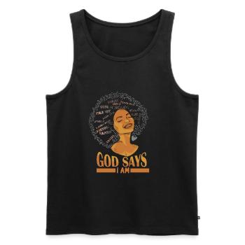 Une fille afro-américaine Dieu dit que je suis black pride - Débardeur bio Premium Homme - noir - Devant - Michal (187cm)