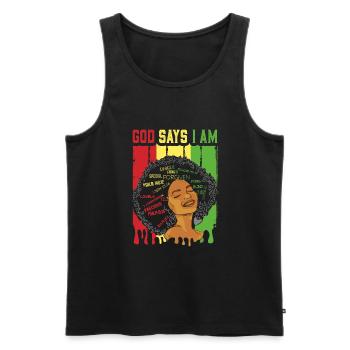 Une fille afro-américaine Dieu dit que je suis black pride - Débardeur bio Premium Homme - noir - Devant - Michal (187cm)
