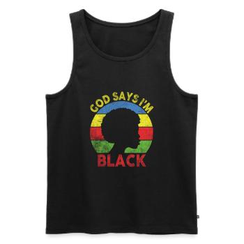 Une fille afro-américaine Dieu dit que je suis black pride - Débardeur bio Premium Homme - noir - Devant - Michal (187cm)
