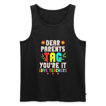 Chers parents Tag You Are It Love Enseignants - Débardeur bio Premium Homme - noir - Devant - AI Model Male 178 light (178cm)
