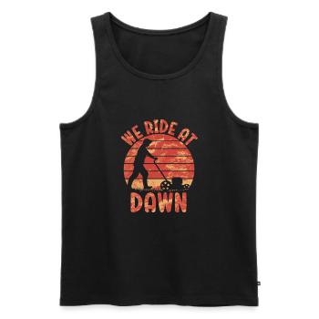 We Ride At Dawn Dad Lawn Mower Make Laugh Day Yard - Men's Premium Organic Tank Top - black - Front - AI Model Male 178 light (178cm)