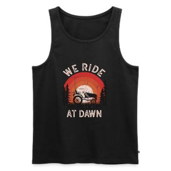 We Ride At Dawn Dad Lawn Mower Make Laugh Day Yard - Men's Premium Organic Tank Top - black - Front - AI Model Male 178 light (178cm)
