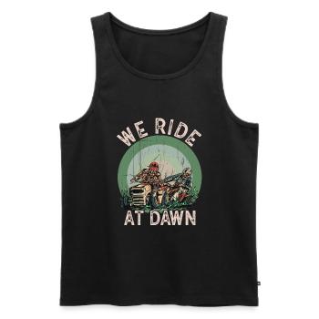 We Ride At Dawn Dad Lawn Mower Make Laugh Day Yard - Men's Premium Organic Tank Top - black - Front - AI Model Male 178 light (178cm)