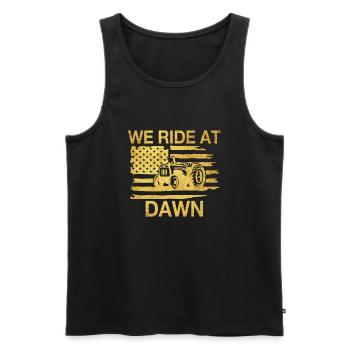 We Ride At Dawn Dad Lawn Mower Make Laugh Day Yard - Men's Premium Organic Tank Top - black - Front - AI Model Male 178 light (178cm)