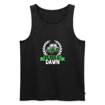 We Ride At Dawn Dad Lawn Mower Make Laugh Day Yard - Men's Premium Organic Tank Top - black - Front - AI Model Male 178 light (178cm)