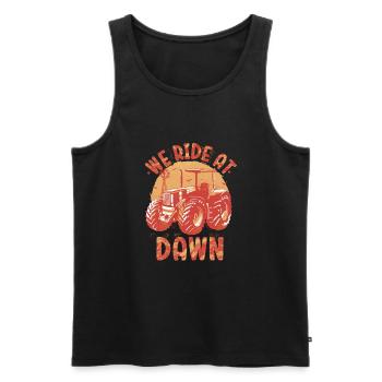 We Ride At Dawn Dad Lawn Mower Make Laugh Day Yard - Men's Premium Organic Tank Top - black - Front - AI Model Male 178 light (178cm)