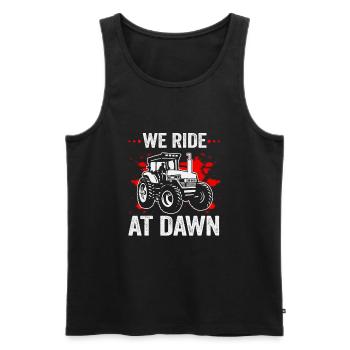 We Ride At Dawn Dad Lawn Mower Make Laugh Day Yard - Men's Premium Organic Tank Top - black - Front - AI Model Male 178 light (178cm)