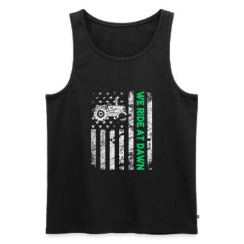 We Ride At Dawn Dad Lawn Mower Make Laugh Day Yard - Men's Premium Organic Tank Top - black - Front - AI Model Male 178 light (178cm)