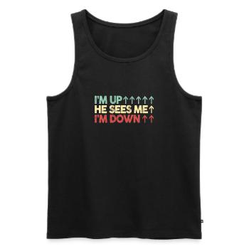 Im Up Il me voit Im Down Dicton inspirant - Débardeur bio Premium Homme - noir - Devant - AI Model Male 178 light (178cm)