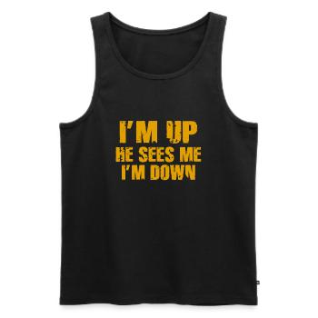 Im Up Il me voit Im Down Dicton inspirant - Débardeur bio Premium Homme - noir - Devant - AI Model Male 178 light (178cm)